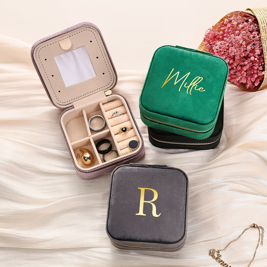 Velvet Travel Jewelry Box, Personalized Jewellery Box, Name Jewelry