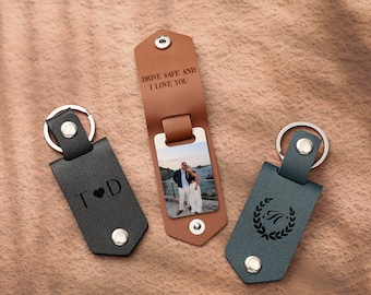 Porte-clés pour homme personnalisé avec photo, fête des pères, porte-clés en cuir avec texte personnalisé, porte-clés photo en cuir, porte-clés en similicuir avec photo