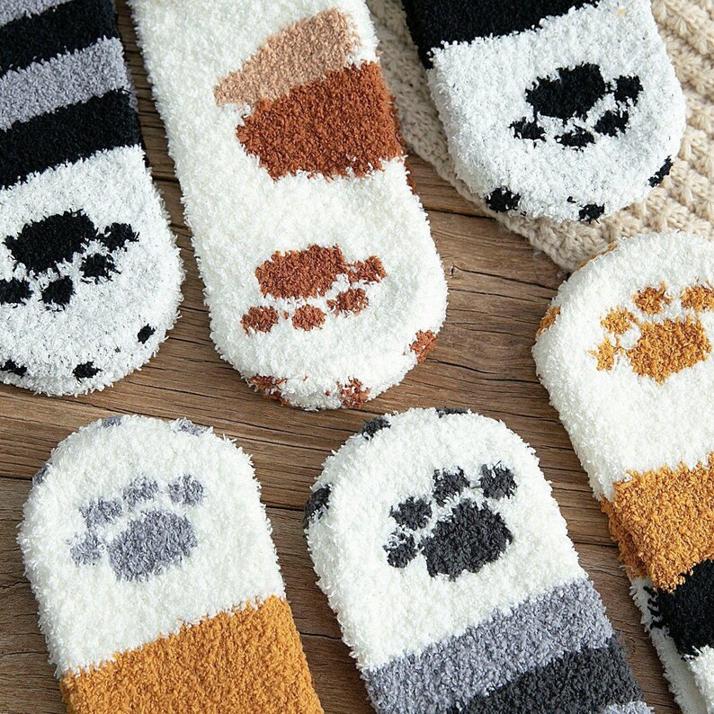 Cat Paw Fuzzy Socks Animal Paw Pattern | Etsy