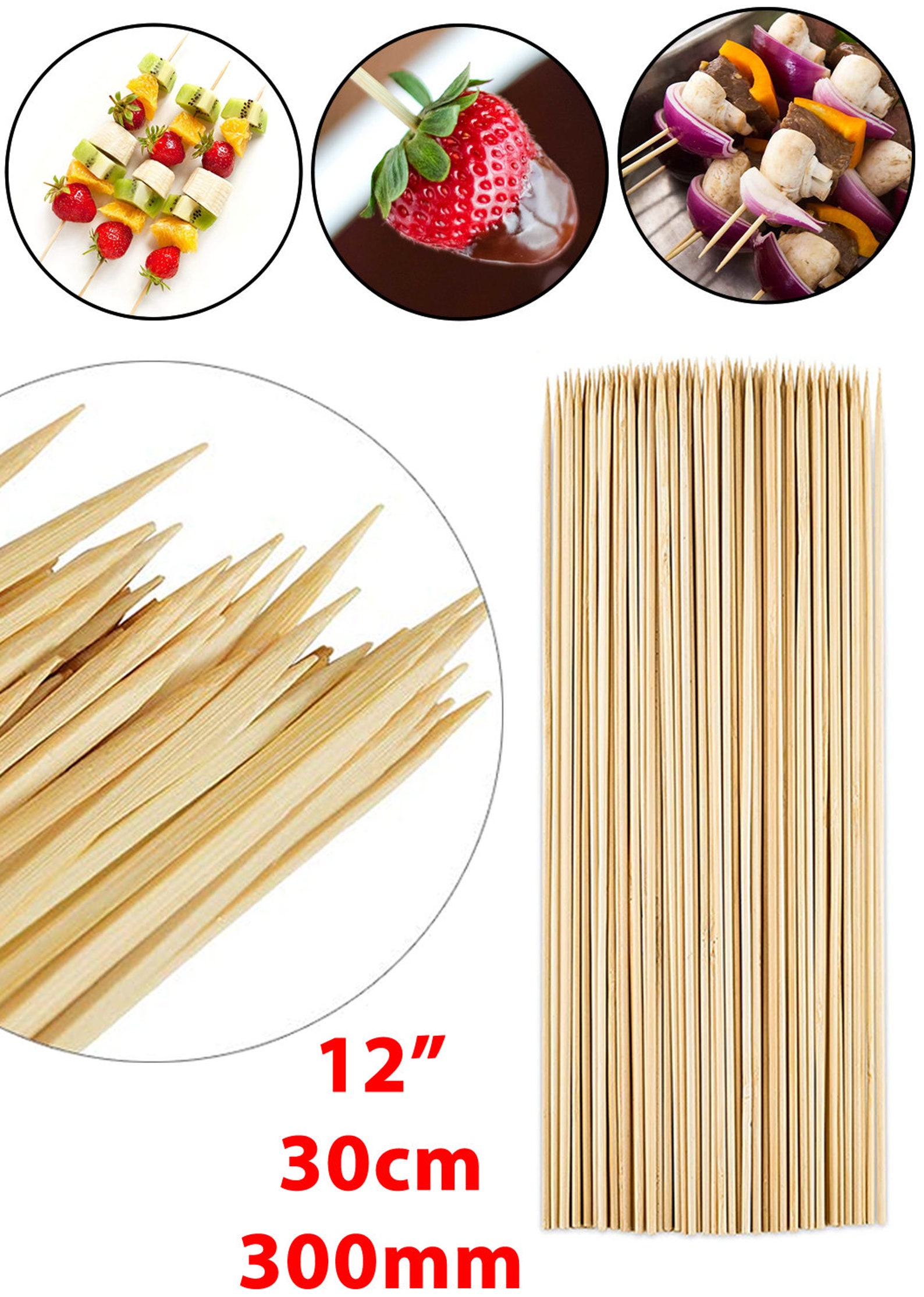 200 BAMBOO SKEWERS Wooden Kebab BBQ Fruit Chocolate Fountain Etsy