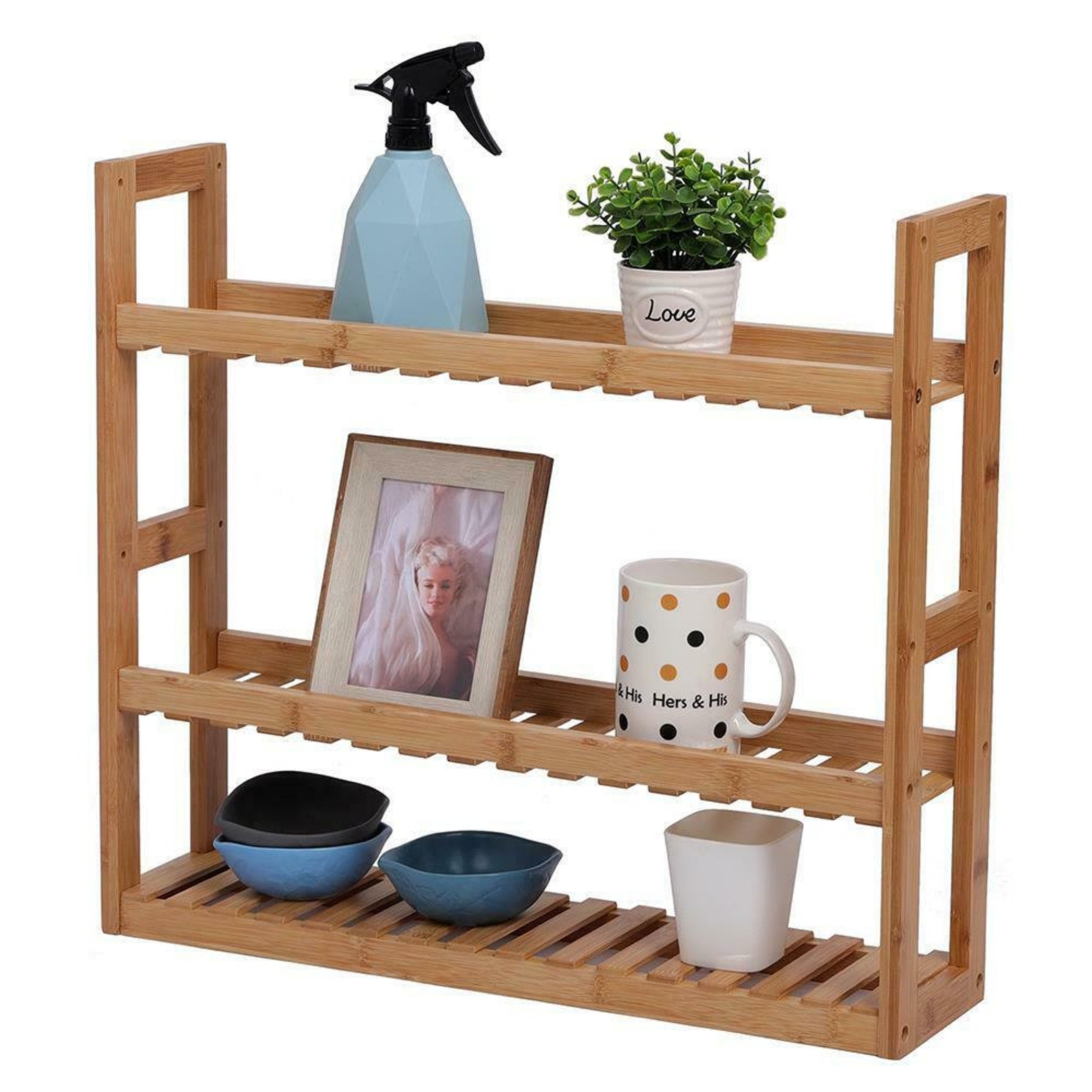 3 Tier Bamboo Bathroom Kitchen Wall Mounted Shelf Storage Rack Etsy