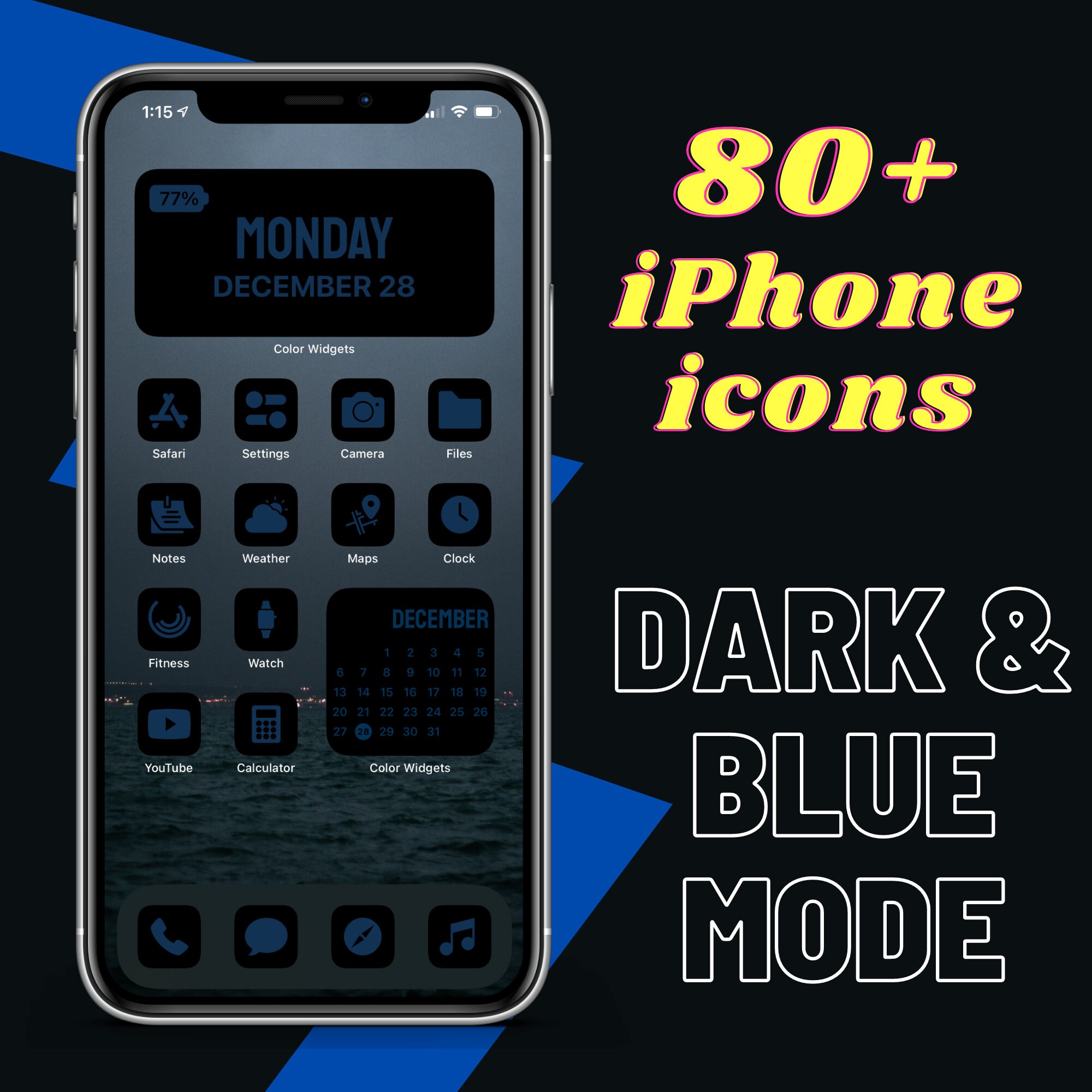 Iphone Iconic Color IPhone Icon Pack | 80+ Icons in 4 Colors | Dark, Blue, Dark and Blue ...
