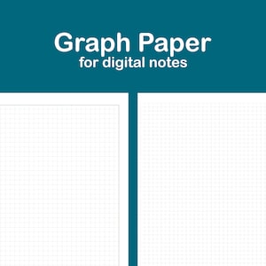 Puede incluir: Papel cuadriculado blanco con un patrón de cuadrícula, diseñado para notas digitales. El texto "Graph Paper for digital notes" se muestra en blanco sobre un fondo verde azulado. El papel está dividido en cuadrados.