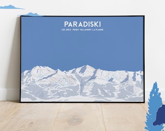 Paradiski Ski Map, Les Arcs, La Plagne, The Alps, Ski Piste Map, Illustrated Ski Map, Vintage Ski Print, Vintage Ski Poster, Travel Print
