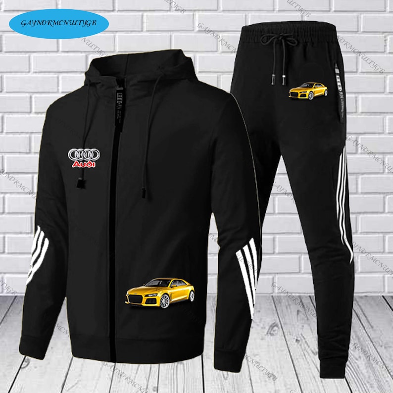 Audi Casual Sweatshirts Set Men/'s 2 Piece Tracksuit Striped Sportswear Men Hooded Top ts-A009-32 ONLY SHIPPING US