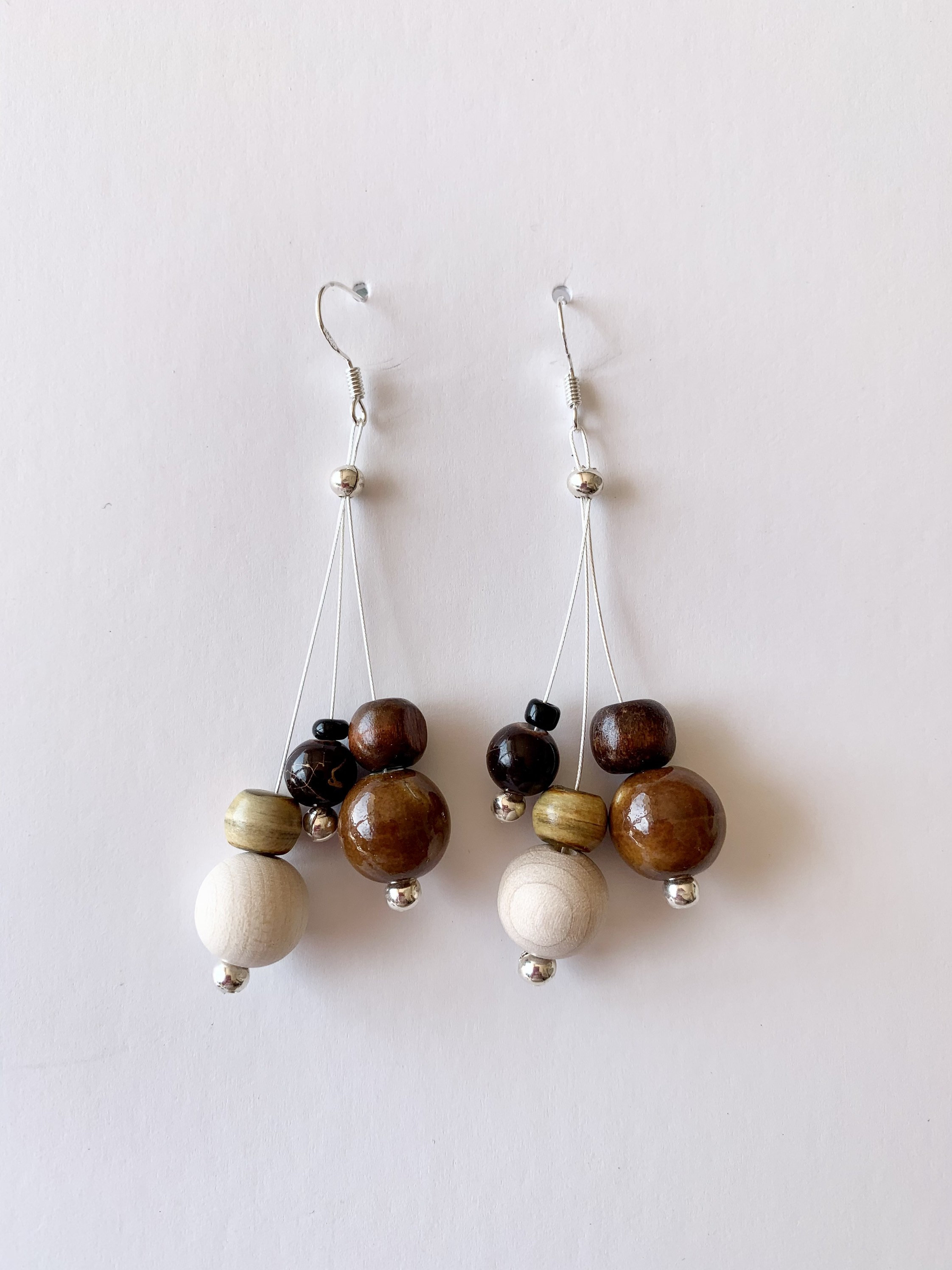 Earth Bead Drop Earrings 925 Sterling Silver Etsy