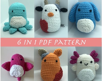 Squishmallow Crochet Pattern | Axolotl Crochet Pattern | Cow Crochet Pattern | Cat Bunny Stingray Octopus Crochet Pattern