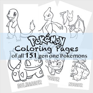 Gen 1 Pokemon Malbuch | 151 Kanto Pokemon zum Ausdrucken | Pokemon Gastgeschenk | Kleinkind-Aktivitäten