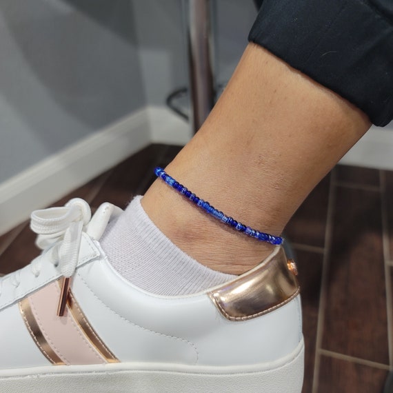 Blue Glass Seed Bead Ankle Bracelet