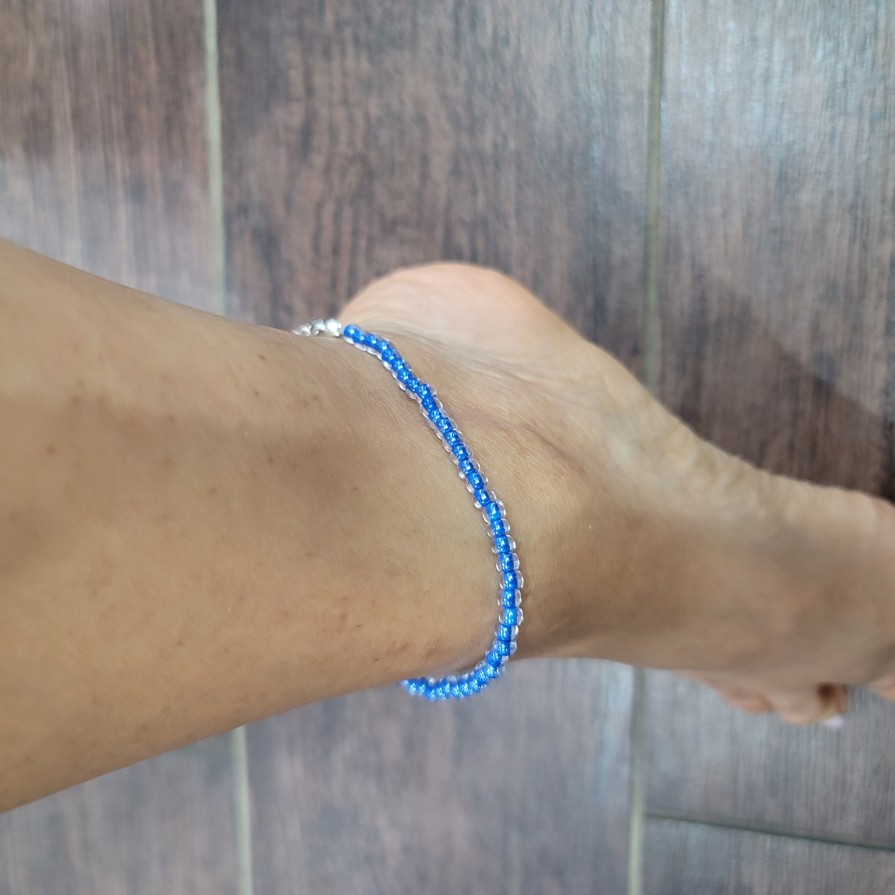 Sterling Silver Adjustable Anklet / Ankle Bracelet Blue Butterfly - PG79307
