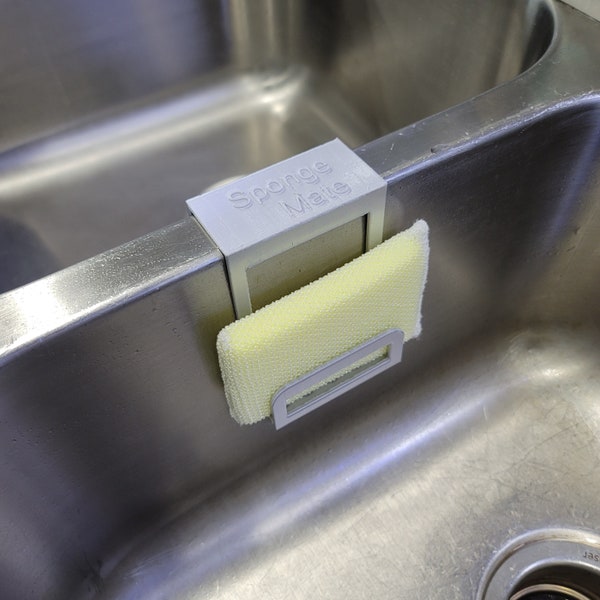 Spongemate by 2B Creations. 3D Printed.  Low Profile Double Sink sponge holder.