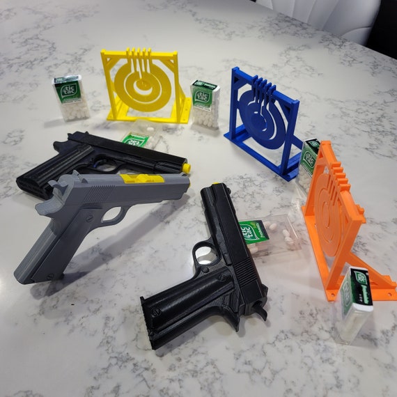 Model 1911 Tic Tac Shooter with Yellow Hanging Target | Fully Functional Slider and Trigger |Toy |Teens | Adults | 3D Printed | Made in USA