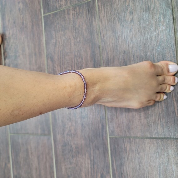 Majestic Metallic Brown Glass Seed Bead Ankle Bracelet
