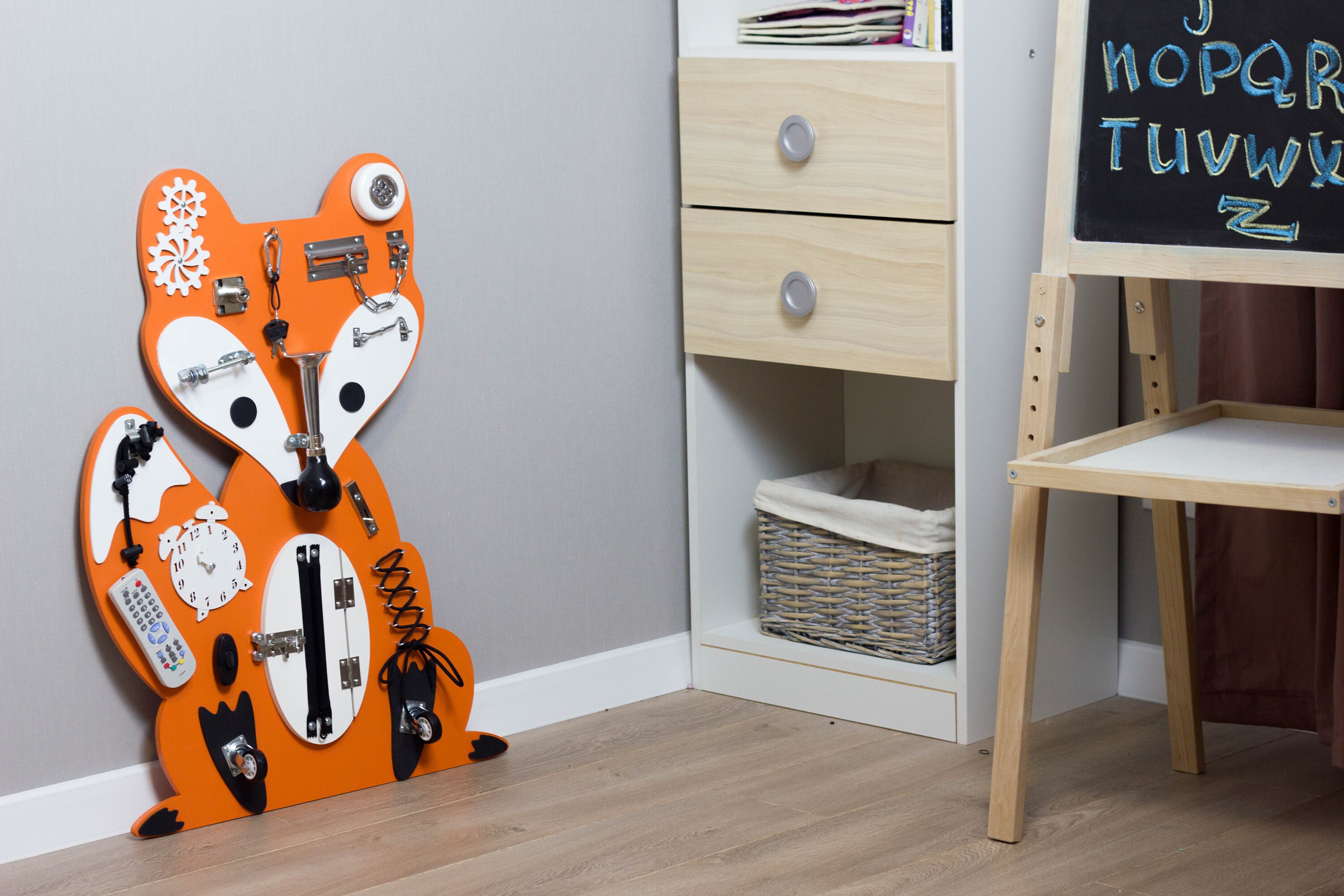 Activity Wall Board Montessori Wooden Busy Board Orange Etsy