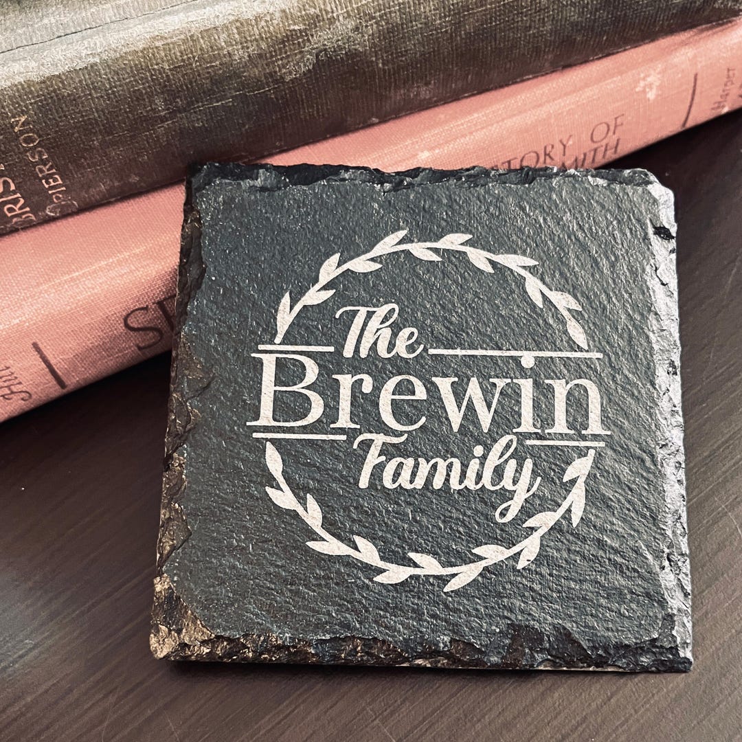 Personalized Family Slate Coaster Set | Custom Engraved Natural Stone ...