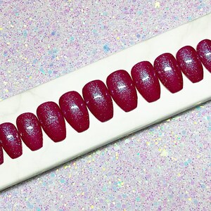 Glittery Coffin Press On Nails | Purple Nails | Medium Coffin Press On Nails
