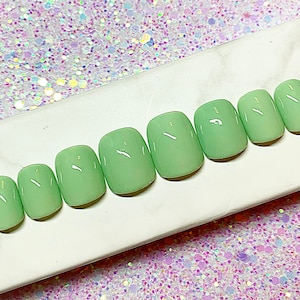 Short Square Mint Green Nails | Press On Nails | 18 Gel Nails