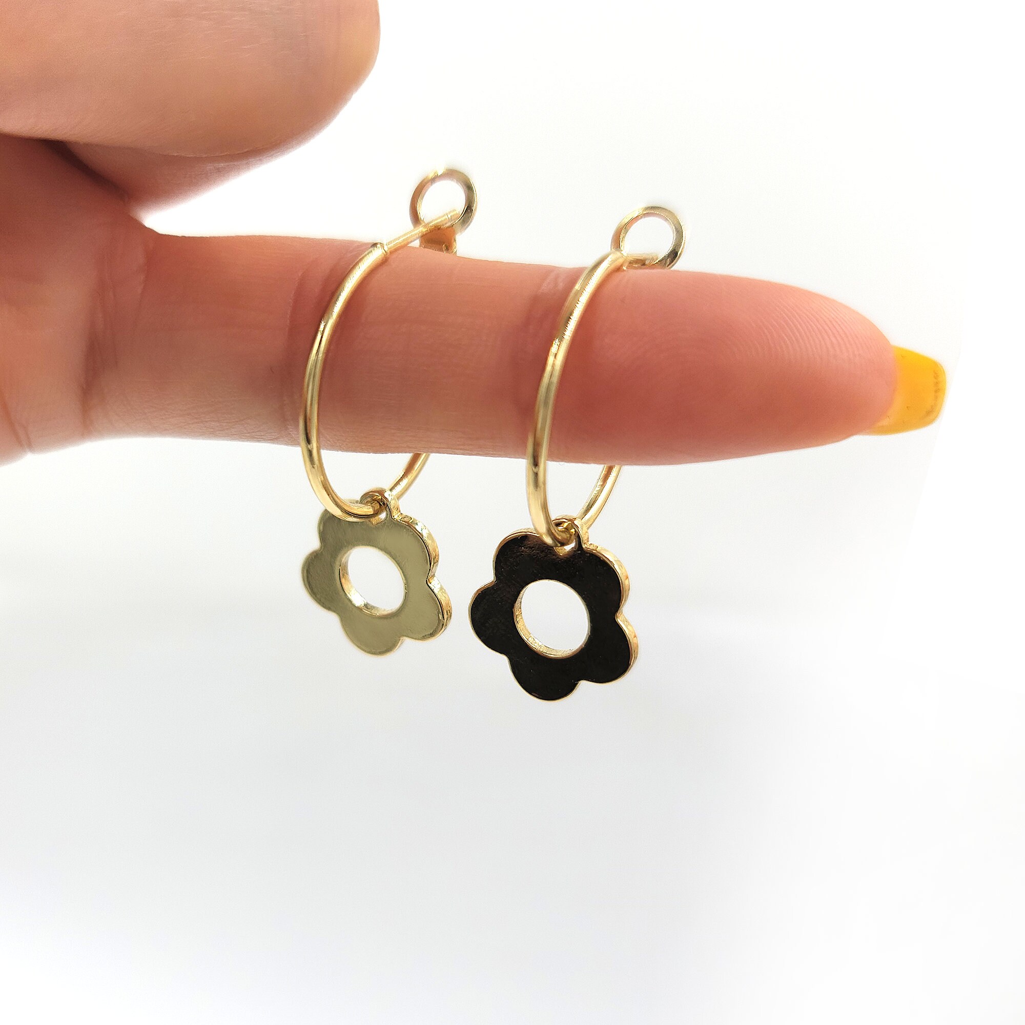 Daisy Hoop Earrings Floral Dangle Hoops Flower Earring Etsy