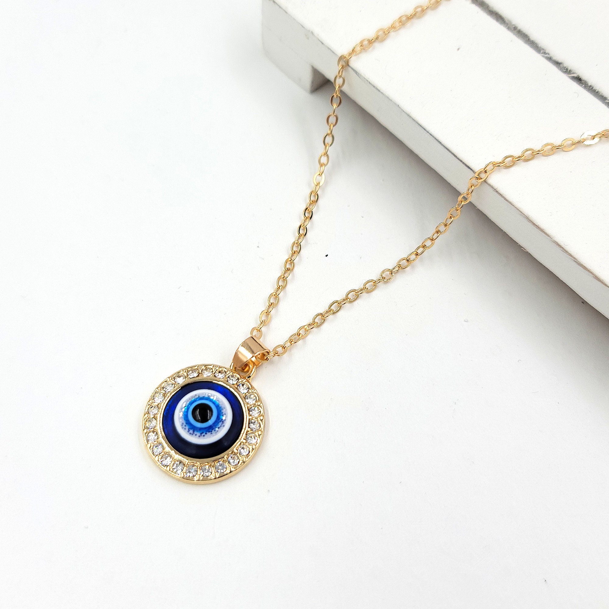 Evil eye necklace 18k gold filled evil eye necklace Round Etsy