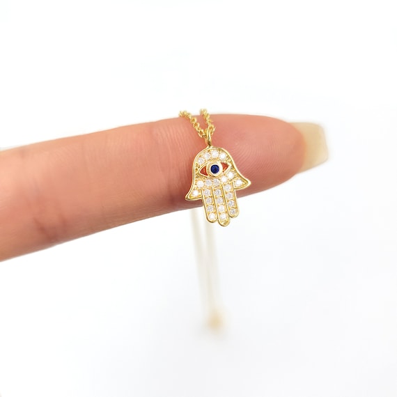 18K Gold Dipped Hamsa Necklace Evil Eye 