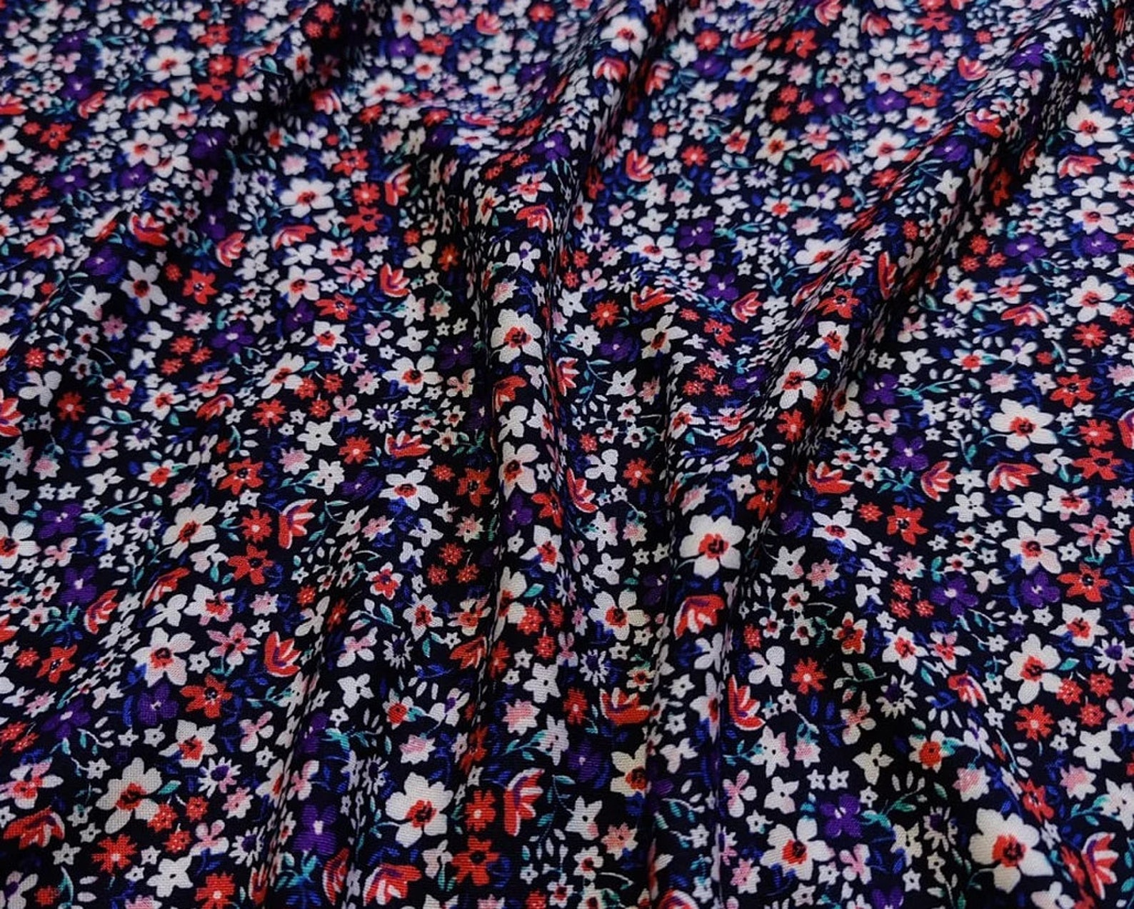 Purple/Red Floral Viscose Challis 100% Viscose Fabric | Etsy
