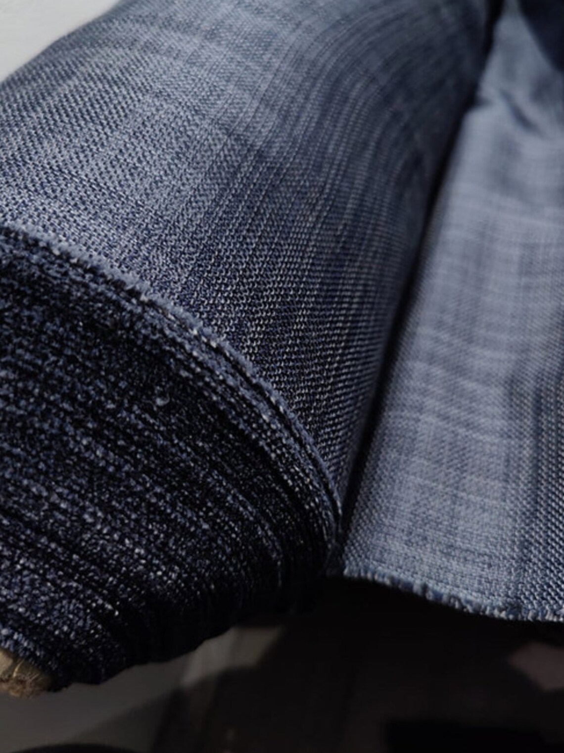 Blue/denim Linen Look Upholstery Fabric 100 Polyester Etsy UK