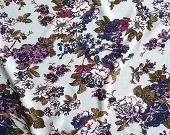 Light Blue/Bronze/Berry Dark Floral Viscose Challis-Dressmaking/Textile Fabric/Arts and Craft/Flower Print/Dress/Skirt/Shirt/Sewing Material