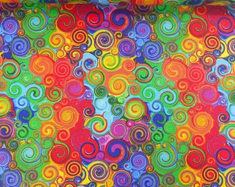 Multicolour Groovy Circle Swirl 100% Cotton Fabric - Perfect for Quilting, Crafts & Dressmaking