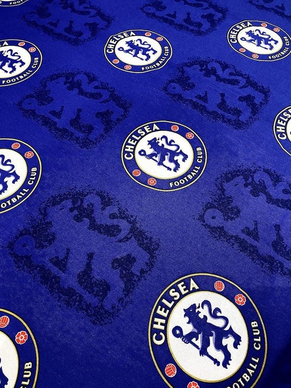 Chelsea FC - Football Club Fabric - Sheeting Cotton - 100% Cotton - 150cm Wide - 9cmx9cm Badge Size - Premier League