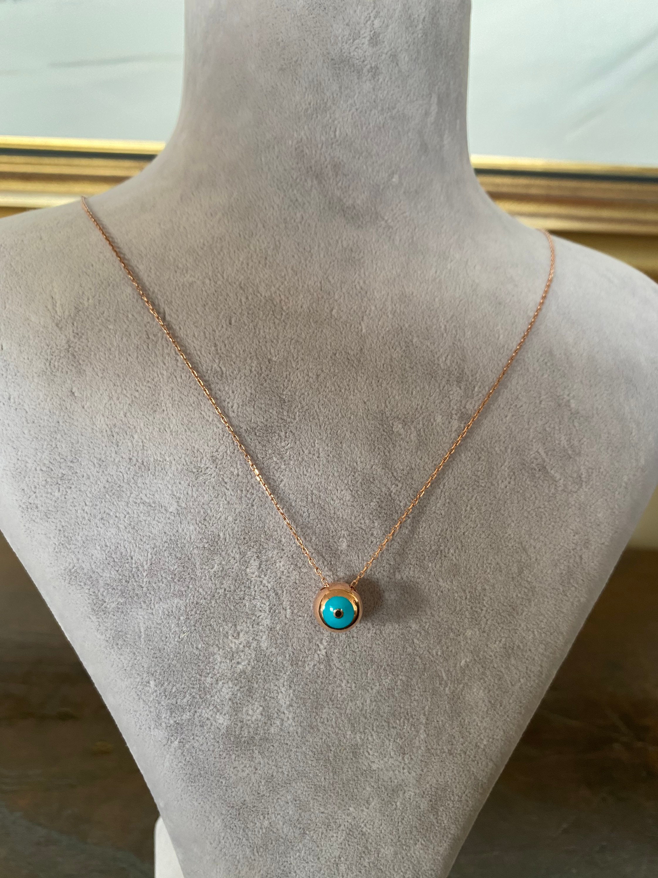 Collana con malocchio blu, collana in argento sterling 925, gioielli eleganti, collana in smalto, collana in turchese, occhio fortunato, regalo di Natale - Italia