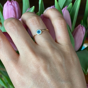 Blue Evil Eye Ring, 925 Sterling Silver Ring, Elegant jewellery, Enamel Ring, Blue Glass Bead, Lucky Eye, Any Size 4 5 6 7 8, Christmas Gift