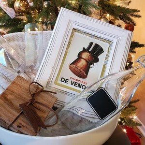 Deluxe &quot;Let&#39;s Make a Toast&quot; Gift Basket with Large Porcelain Serving Bowl, Champagne Glassware, Blanket, Coasters and Custom Picture Frame