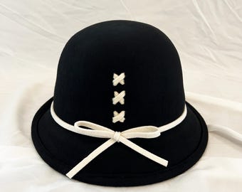Schwarzer Hut Cloche Hut Winterhut Filzhüte Wollhut 20er Jahre Damen Winterhut Derby Hut Derby Derby Hut Pillbox Hut