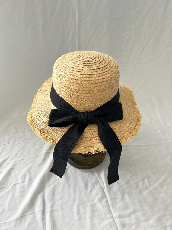 Vintage Straw Raffia Bow Hat Miriam Lefcourt Elegantly Yours Straw Raffia Hat Vintage  main image 2