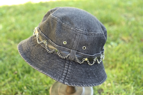 Vintage Rivet Bucket Hat, Denim, Unisex Bucket Hat, Sun Hat