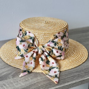 Chapeau vintage floral en paille naturelle, chapeau de soleil France, chapeau de paille, ruban, chapeau de plage, chapeau femme