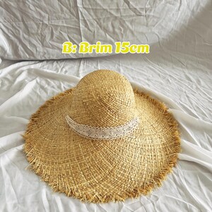 Naturlig raffiahalm Floppy vintagehatt, Frankrike hatt med bred brätte, stråhatt med fransar, strandhatt, damhatt, Billabong stråhatt bild 4