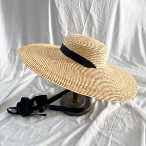 Natural Straw Wide brim straw hat, France wide brim hat,  vintage hat, ribbon, lady, women,  beach hat, billabong straw hat, black straw hat