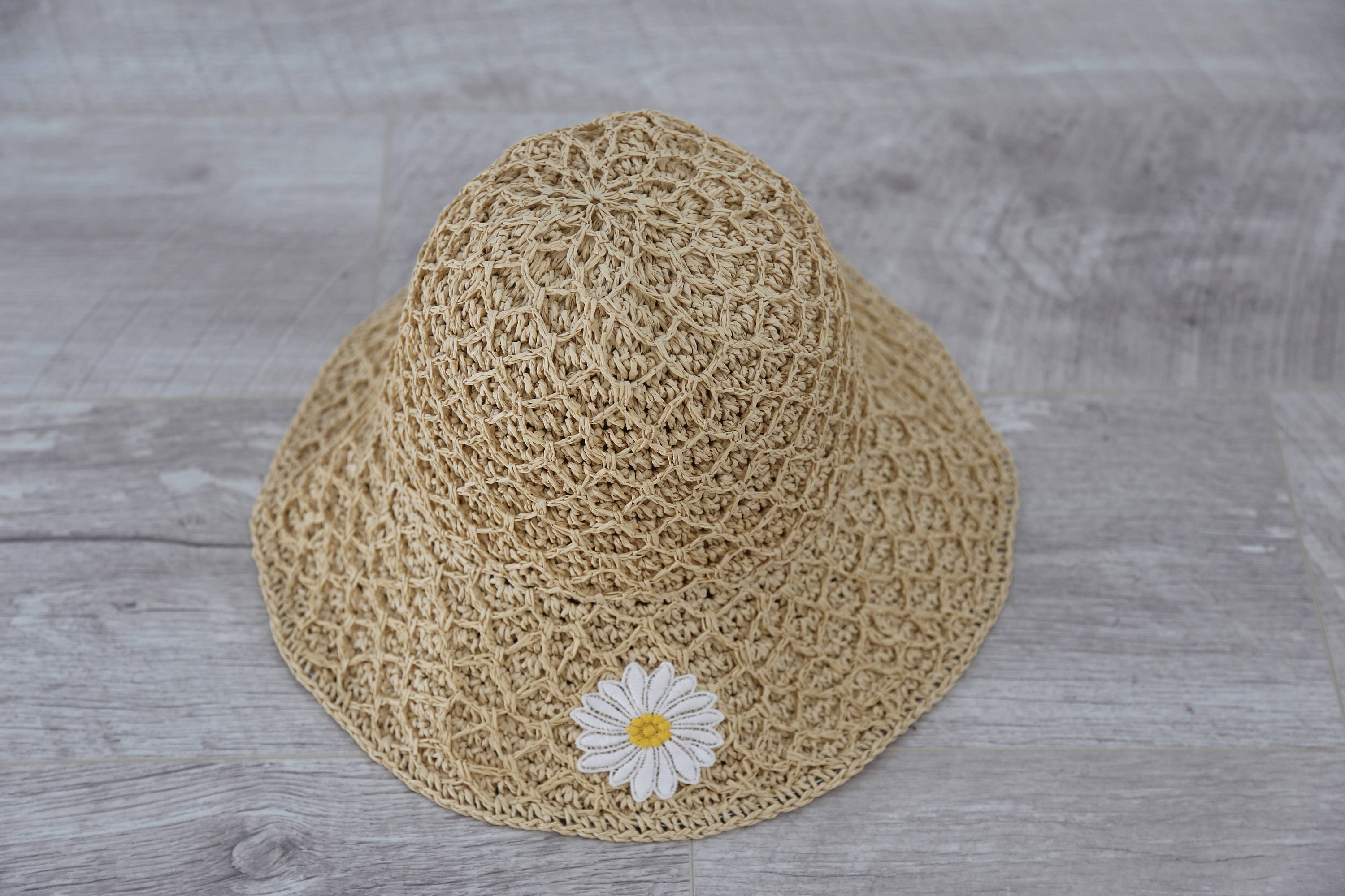 Floral Foldable Straw Hat, Wide Brim Hat, Bucket Hat, Floppy 