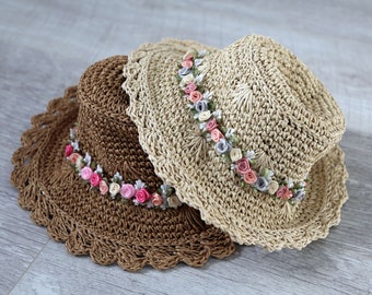 Flower bucket hat, foldable, girls hat,  mother hat, beach hat, wedding hat, travel hat, summer hat, billabong straw hat, floral bucket hat