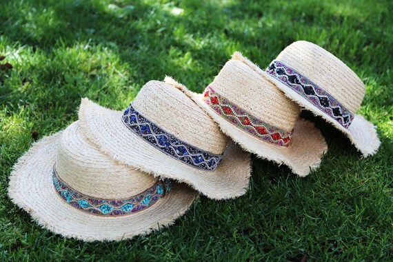 Ethnic Style Raffia Straw Hat Indi Floppy Hat Boho Fringe Hat
