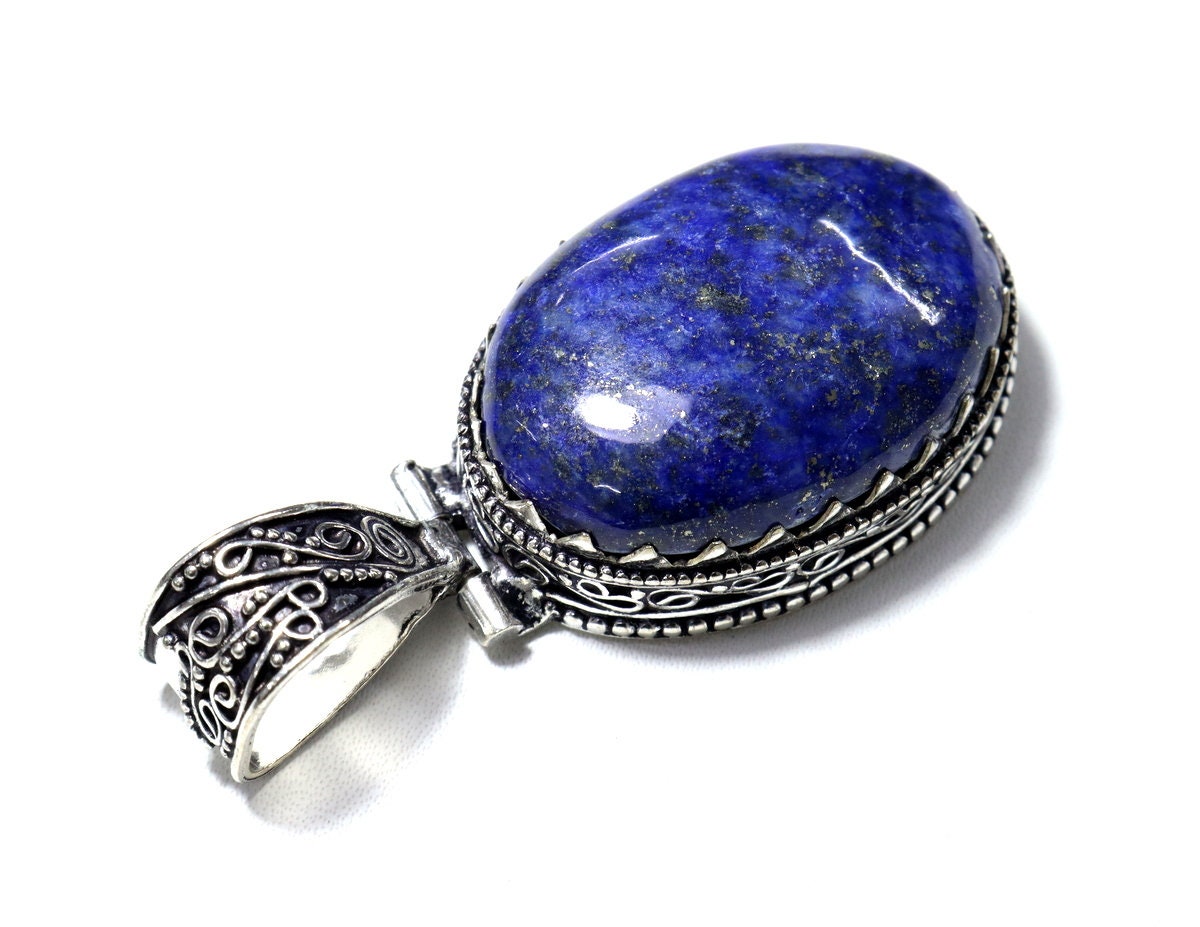 Lapis lazuli pendant metal pendant lapis lazuli oval Etsy