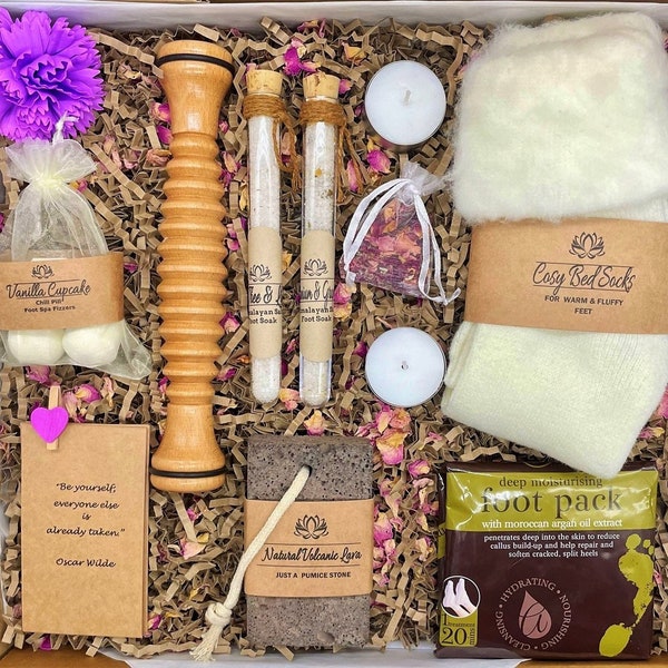 Luxury Foot Spa in a Box, Pure Pampering for Tired Feet, Relaxation, Aromatherapy Foot Soaks, Wooden Massager, London Marathon.