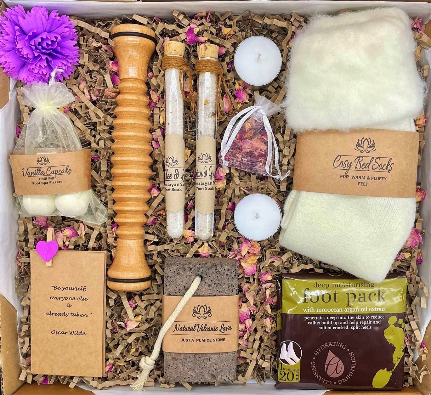 Luxury Foot Spa in a Box, Pure Pampering for Tired Feet, Relaxation, Aromatherapy Foot Soaks, Wooden Massager, London Marathon.