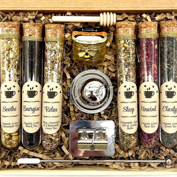 Luxury Loose Herbal Tea Gift Box, 6 Types Luxury Tea, Diffusers, Honey, Tea Lover Gift, Tea Gift Set, Christmas Gift, Unique Present
