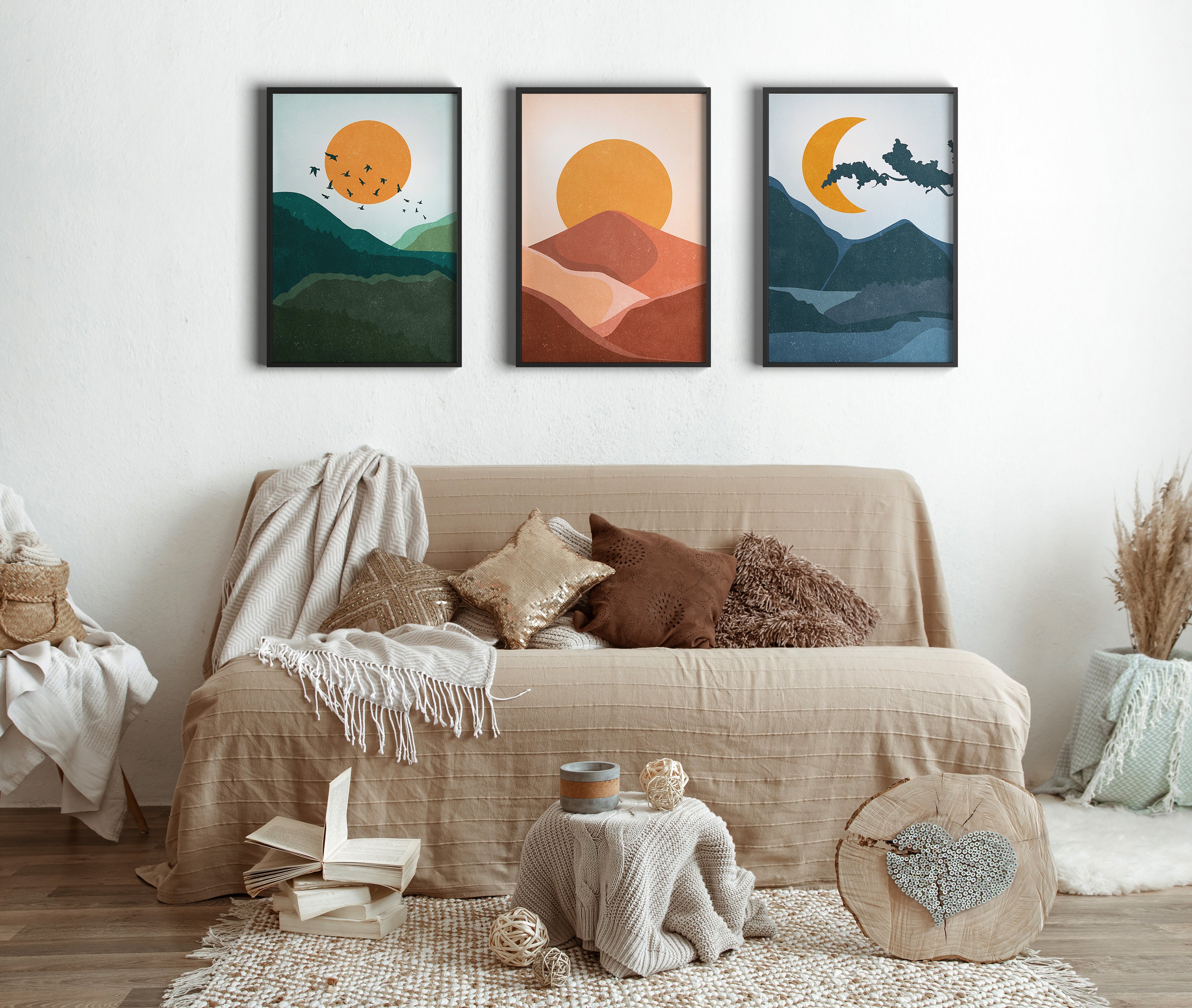 Wall Art Prints Set Of 3 Bedroom Wall Decor Natural Landscape Etsy