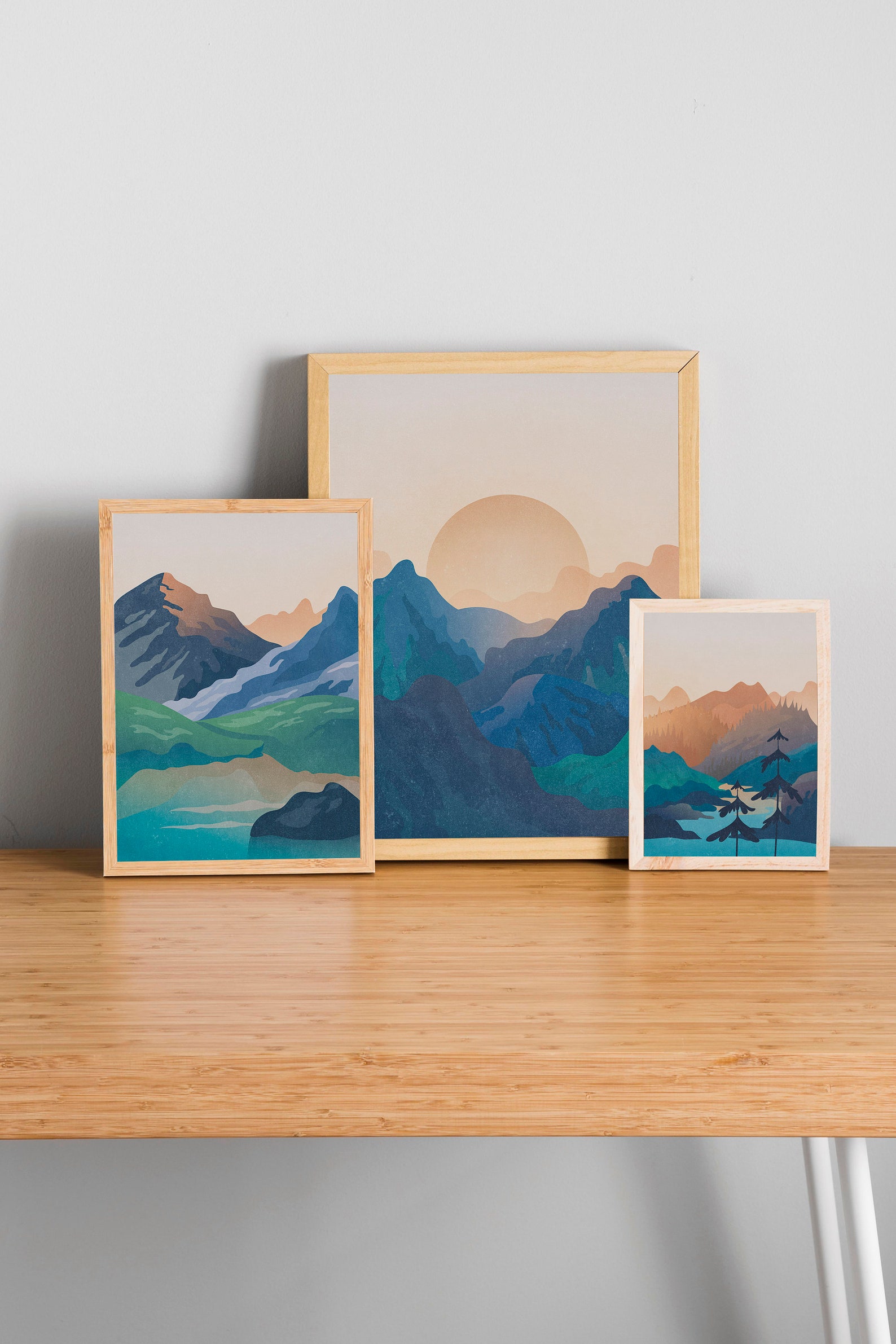 Digital Art Print Blue Mountains 3 Piece Wall Art Abstract | Etsy