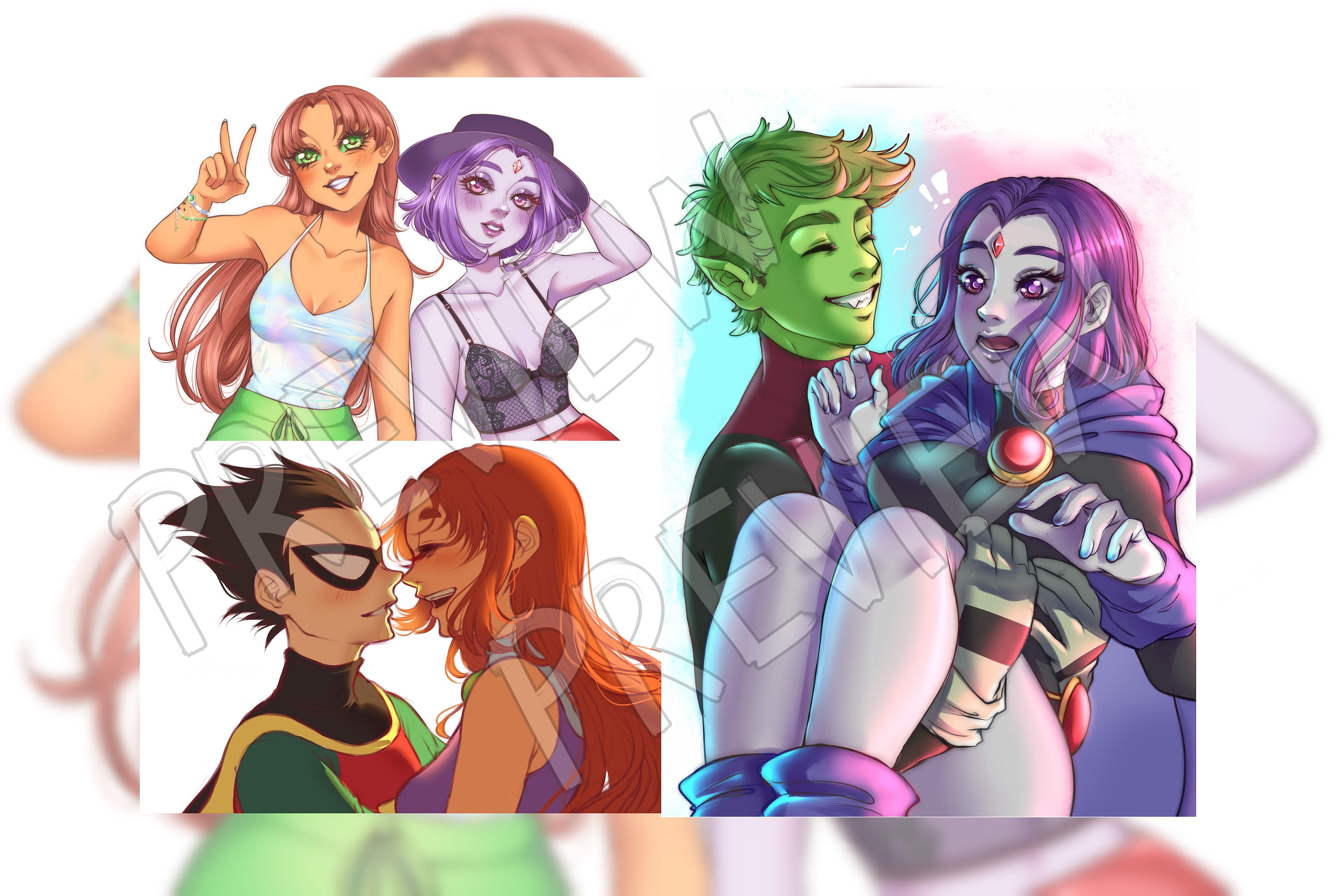 Teen Titans Small Print 5r Tt rae Beast Boy Raven Robstar Etsy