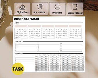 Chore Calendar | Chore Chart Printable | Monthly Chore Planner |  Daily Chore Tracker | Adult Chore Checklist | PDF | Cleaning Schedule