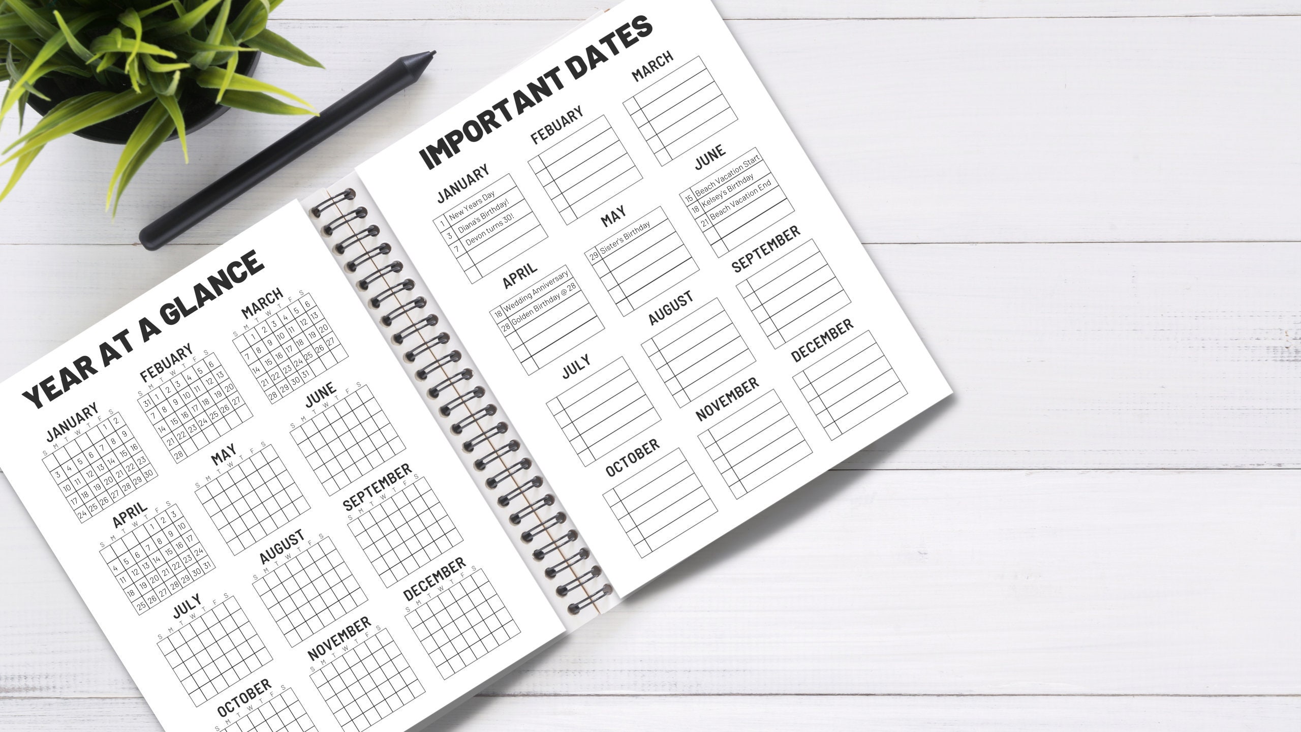 Year at a Glance Printable Any Year Calendar Planner - Etsy